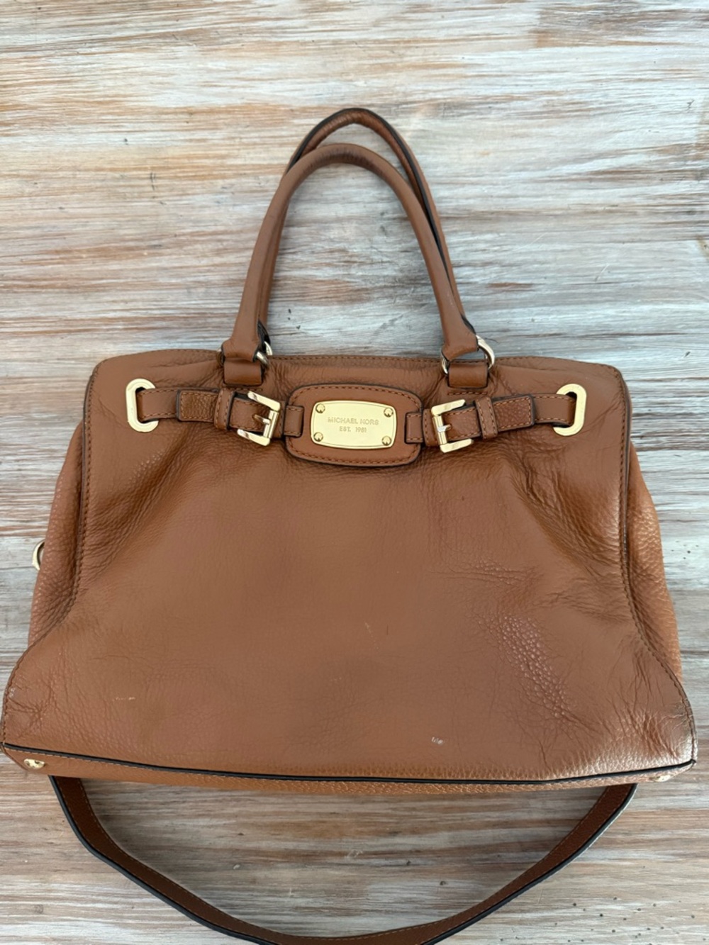 Michael Kors Cognac Leather Satchel with Gold Hardware